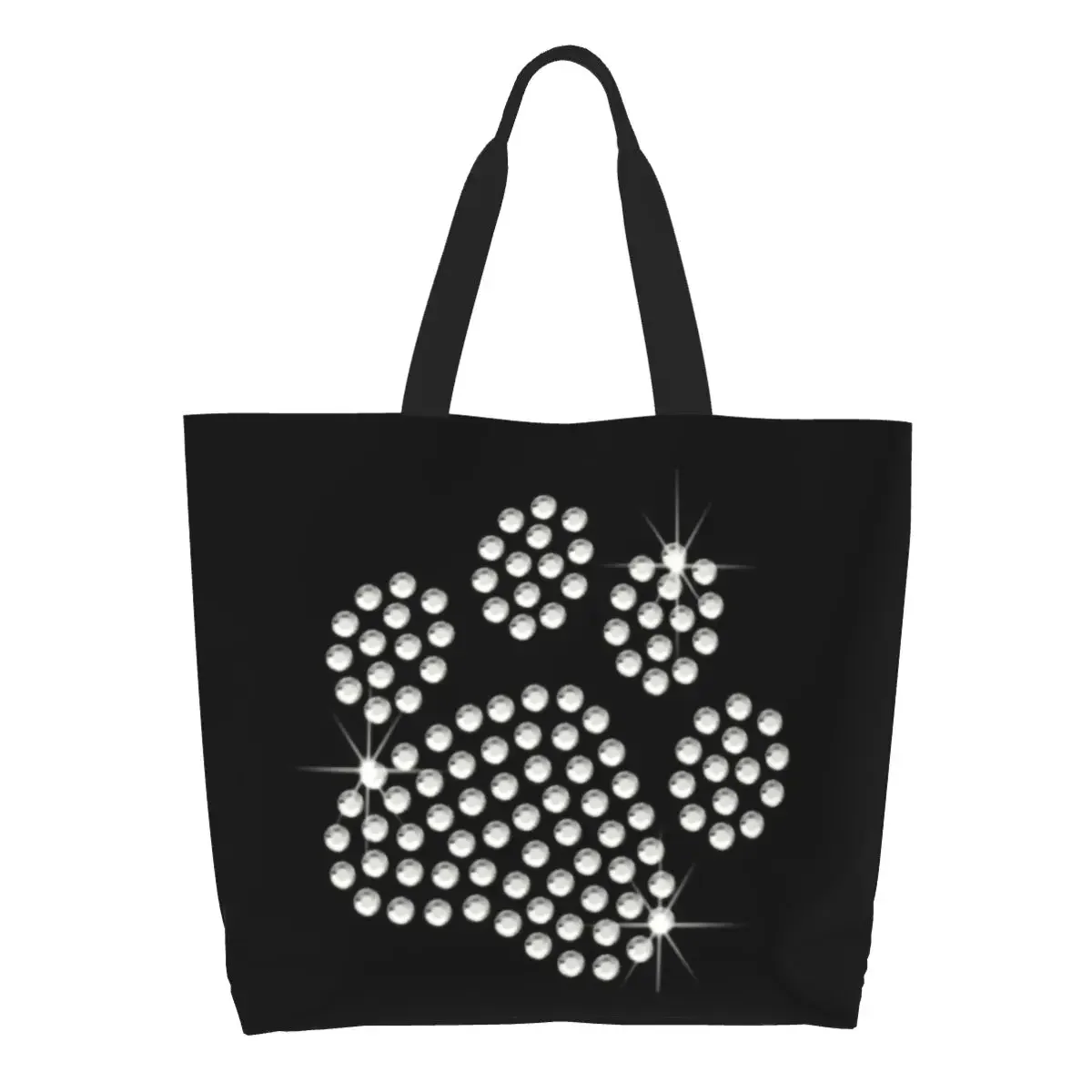 Funny Cute Rhinestone Dog Paw Shopping Tote Bag Reusable Crystal Diamond Groceries Canvas Shopper Shoulder Bag