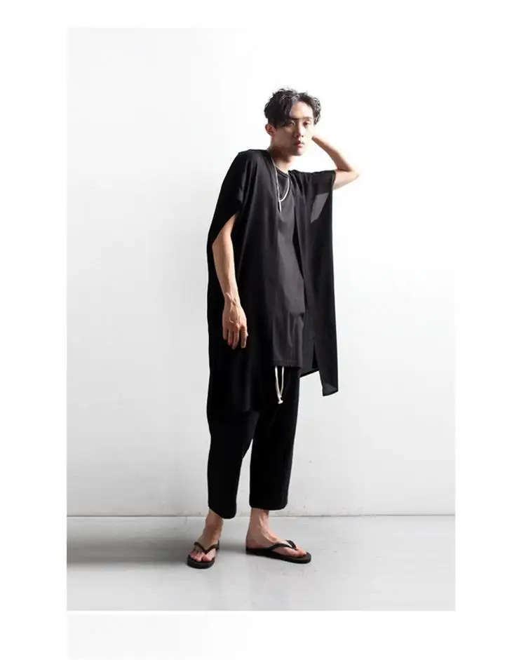 Summer New Men Plus Size Coat Medium Length Thin Cardigan Vest Male Fashion Casual Trend Joker Loose Vests Jackets Korean Black