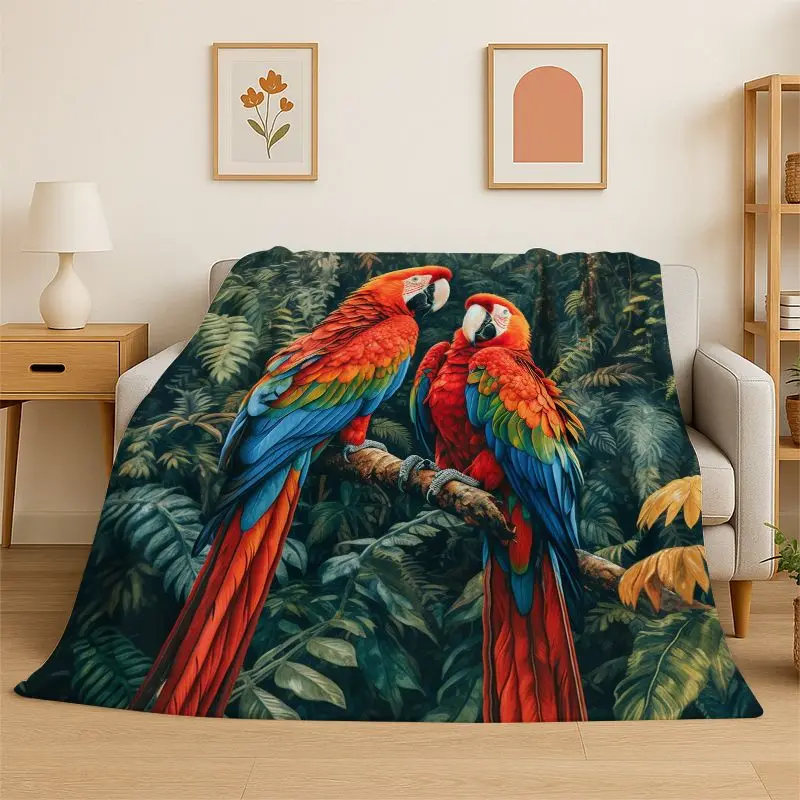 Colorful Parrot Macaws Parakeet Birds Flannel Blanket Soft Throw Blanket for Bedroom Living Room Bed Travel Camping Picnic Nap