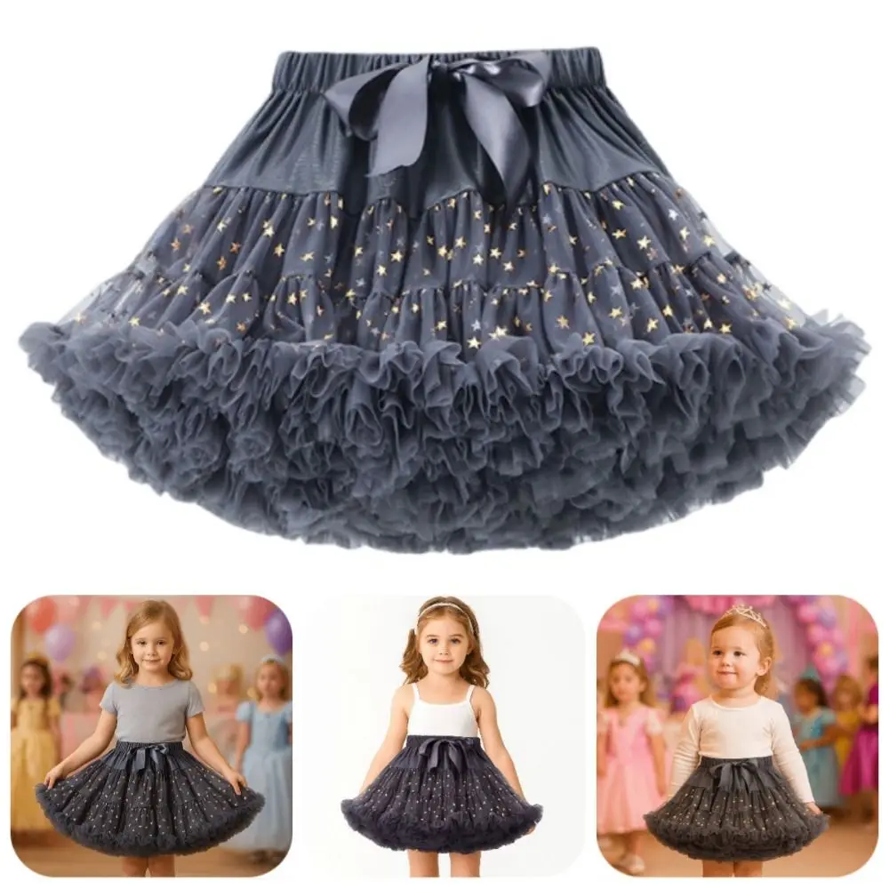 

Lovely Star Sequins Girls Tutu Skirts Fluffy Multi-layered Pleated Tulle Skirts Comfortable Cute Children Petticoat Prom Evening