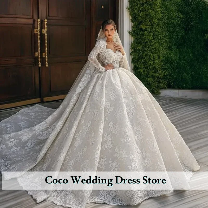 Customized Exquisite Royal Ball Gown Wedding Dresses Long Sleeves Wedding Dresses Lace Detachable jacket Robe DeVestido De Noiva