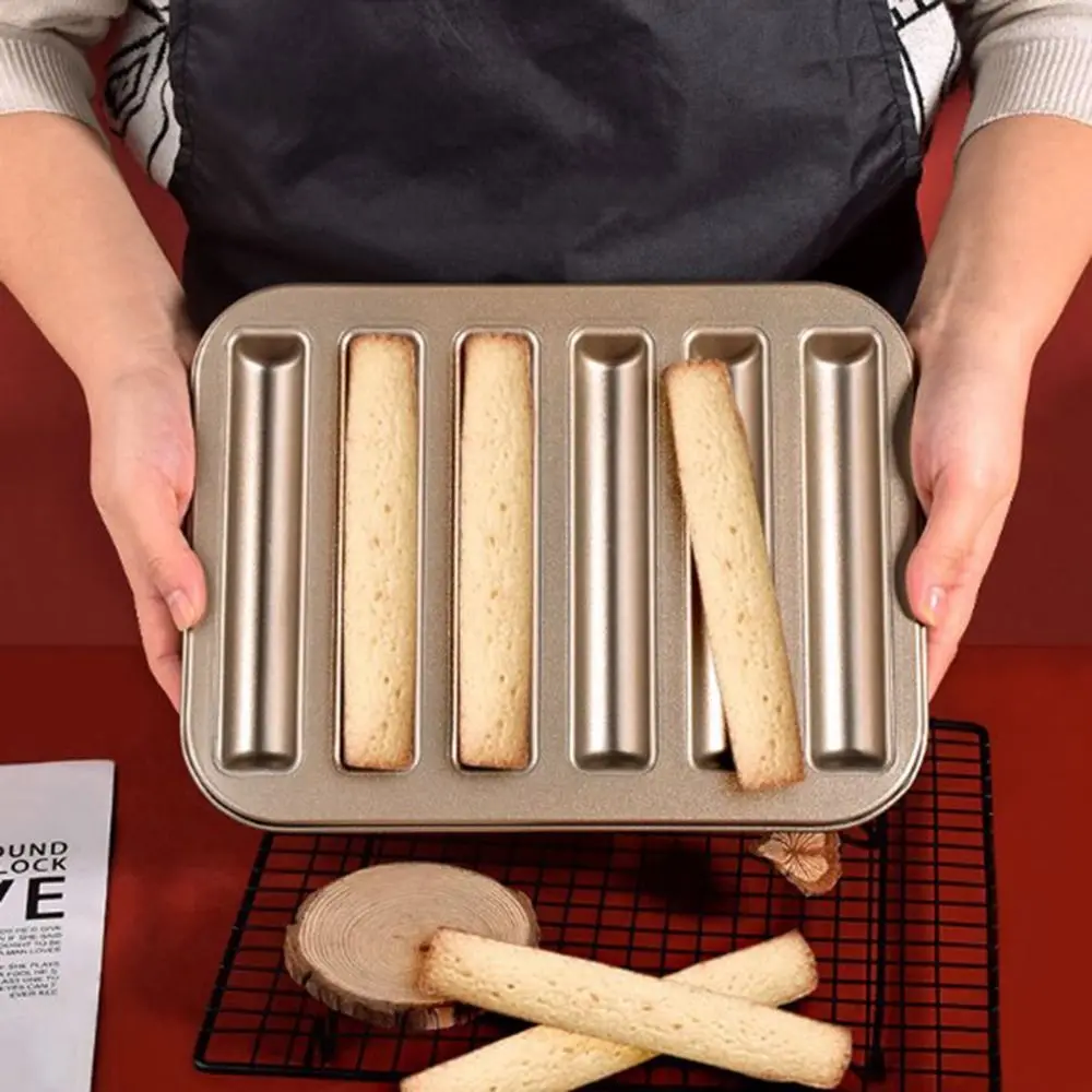 6 Slots Finger Cookie Baking Tray DIY No Odor Biscuit Stick Mold Smooth Surface Carbon Steel Ladyfinger Mould Pastry