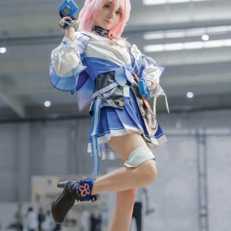 

Blue Pink Gradient Off Shoulder Jacket Cosplay Costume Honkai Star Rail March 7th Full Set for Women Halloween