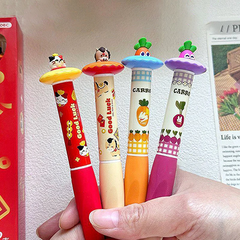 

2 шт. милых гелевых ручек в форме вращающейся редиски, 0,5 мм, забавные быстросохнущие ручки с животными, креативные карманные ручки в форме вращающейся редиски для школы и офиса