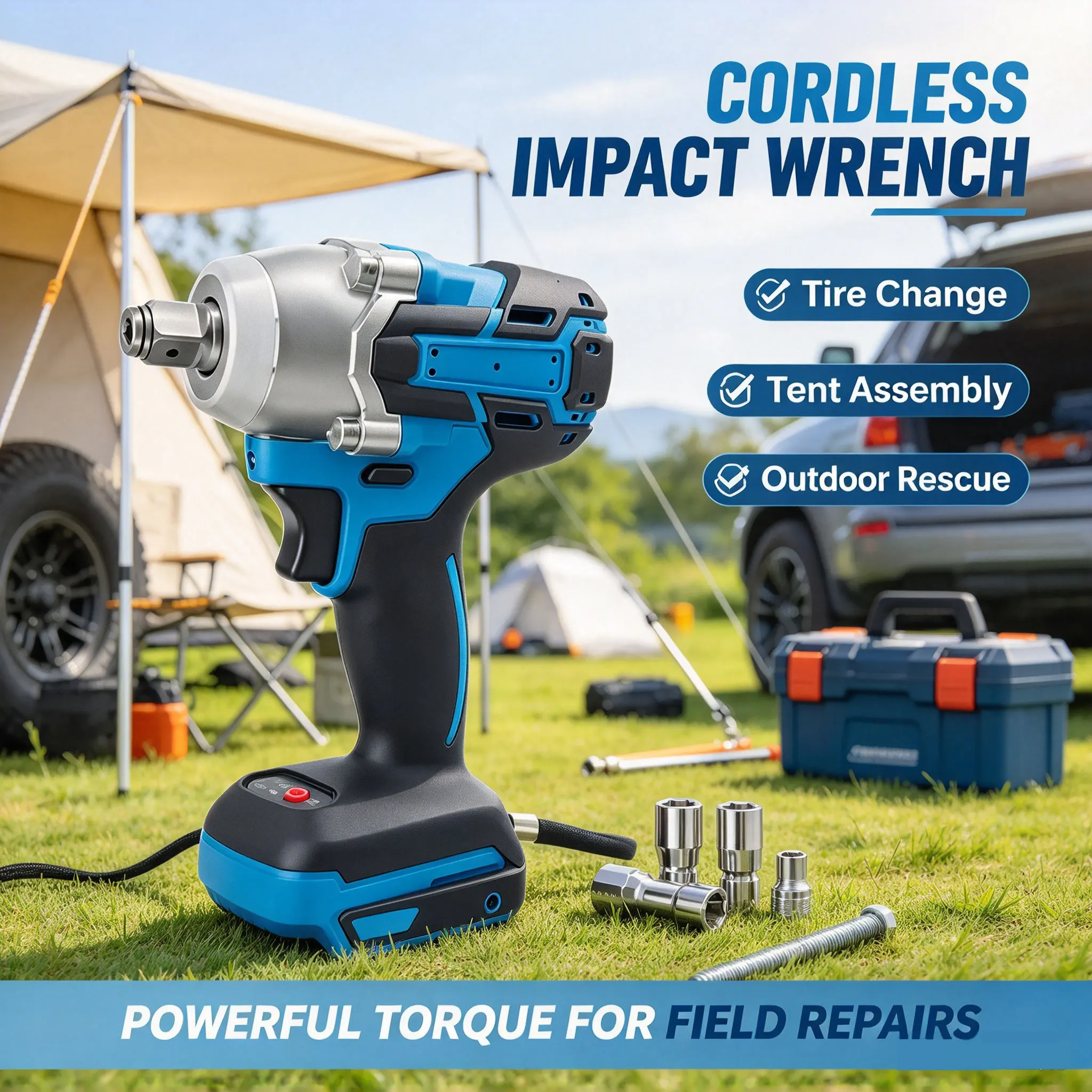 Cordless Electric Impact Wrench High Torque Hand Tool for Automotive Construction Repair DIY Home Use No Battery Included