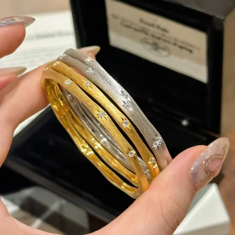 

vintage Octagonal star wire drawing shiny bangles silver 925 exquisite light luxury bracelet for women engagement fine jewelry
