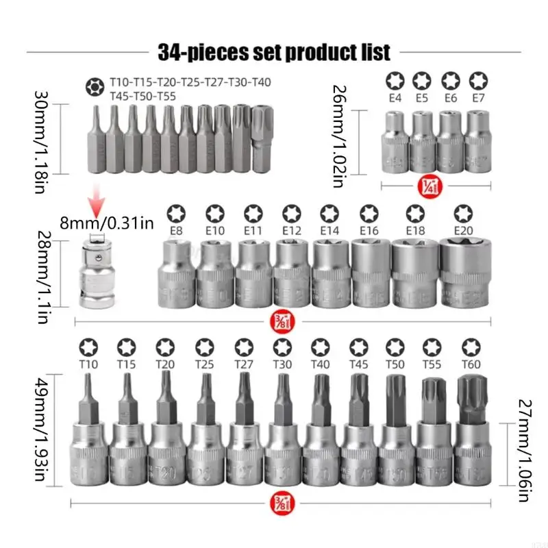 97qd 34pcs 3/8 "приводной гнездо и инструмент для ремонта битов для различных потребностей в обслуживании