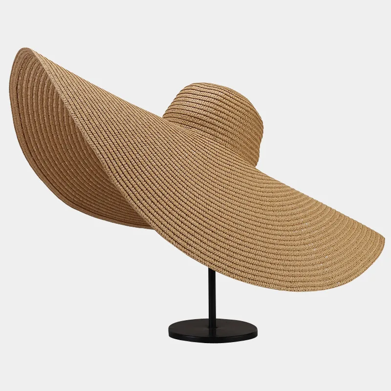 

70cm Oversized Wide Brim Straw Hats Spring Summer Floppy Foldable UV Protection Beach Sun Hat For Women's Wholesale