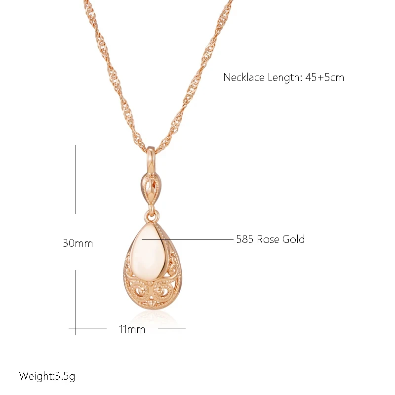 Kinel Hot Glossy 585 Rose Gold Color Pendant Necklaces For Women Simple Water Drop High Quality Ethnic Bride Daily Jewelry