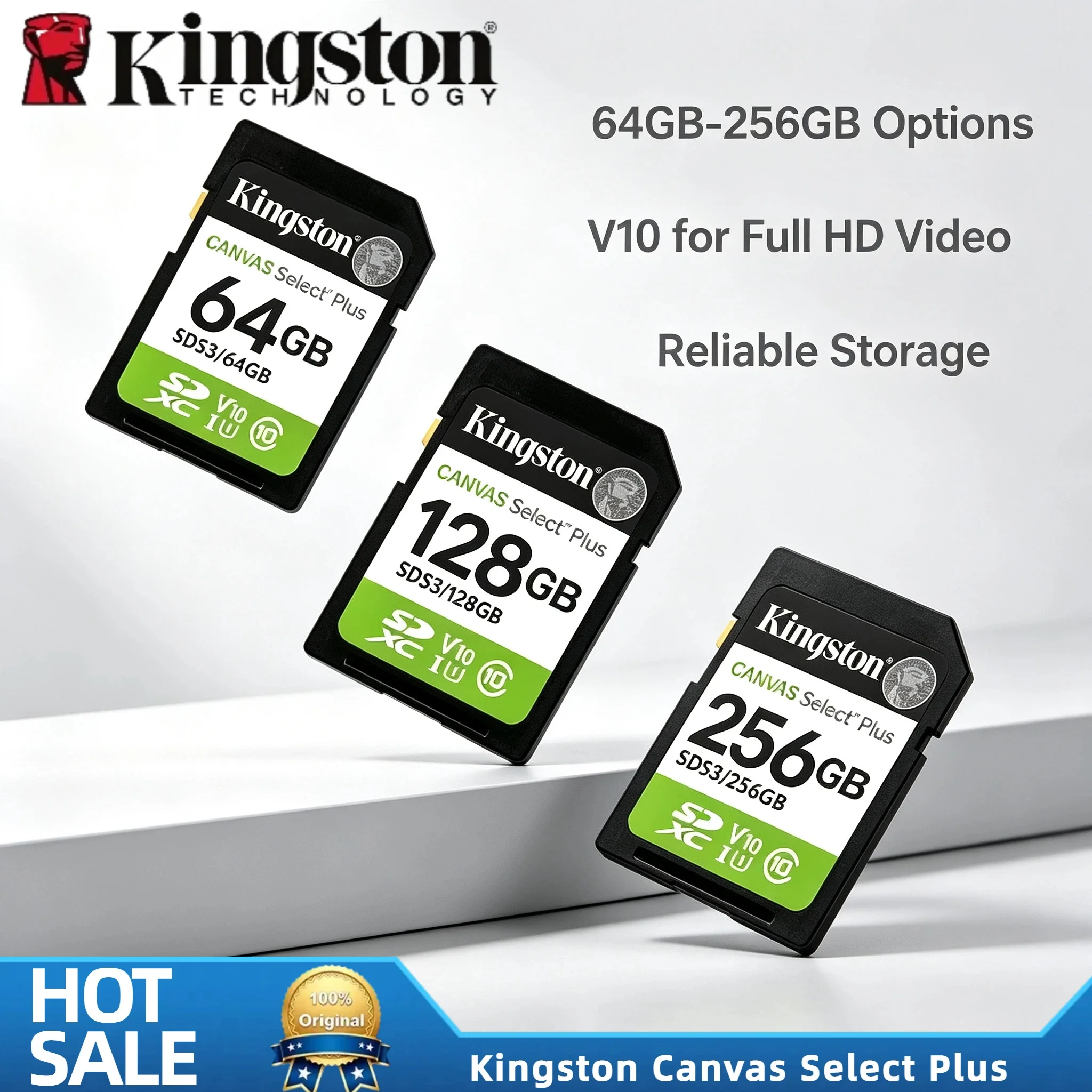 Original Kingston Canvas Select Plus SDXC 64GB 128GB 256GB SDS3 Flash Memory Card Full HD 1080p for Cameras
