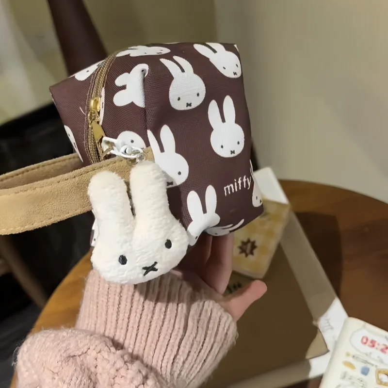 New Miffy Canvas Makeup Bag Cartoon Brown Printed Rabbit Portable Handbag Small Square Bag Girl Gift view 3