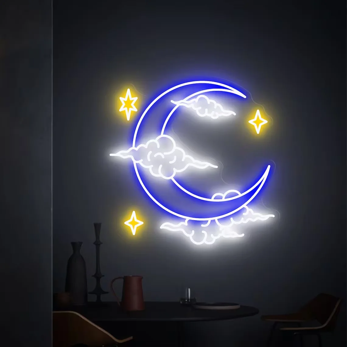 Imagem -03 - Custom Moon And Stars Neon Sign Wall Decor Luz Led Sala de Jogos Bar Quarto Atmosfera de Casamento Presentes de Arte