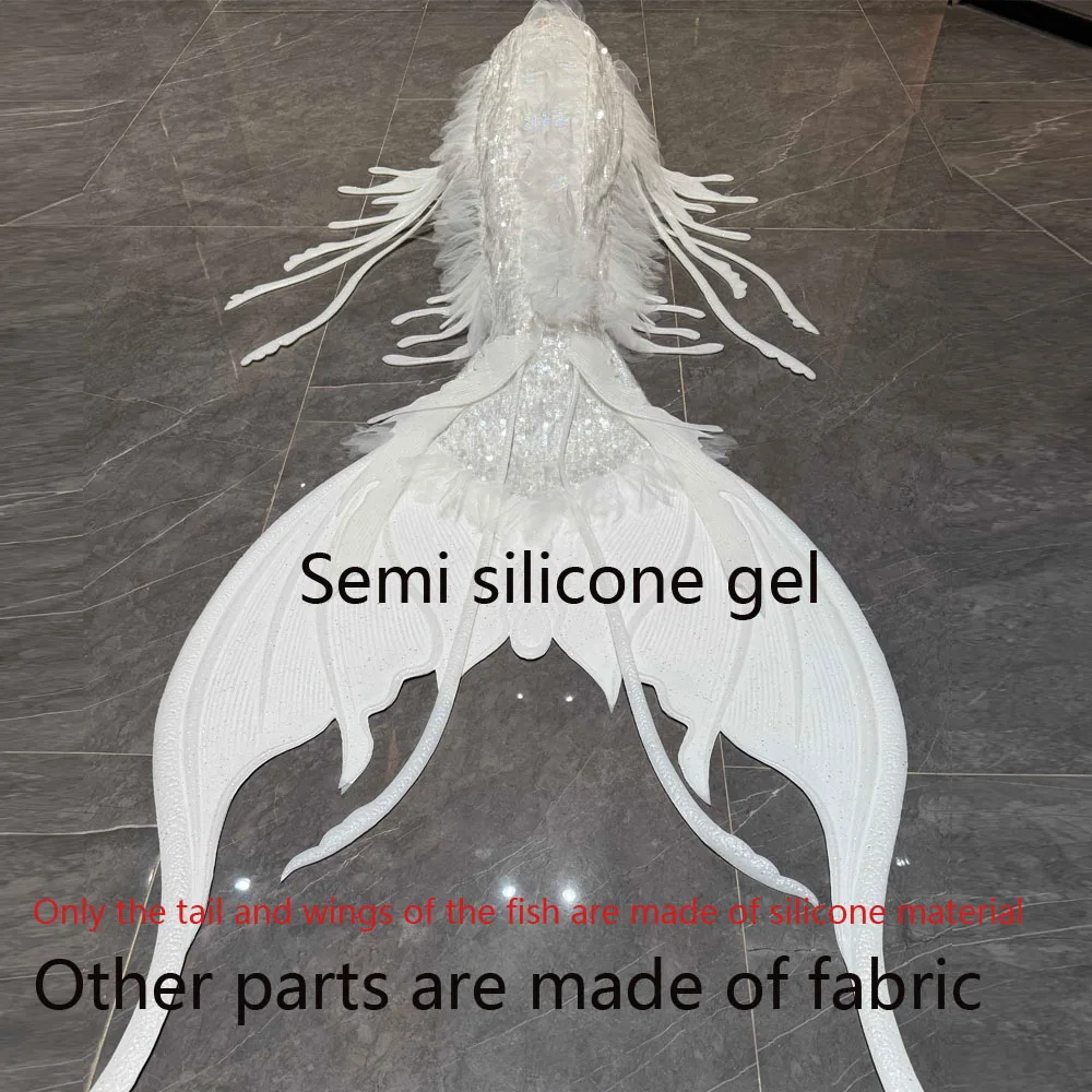 

Semi Silicone fish tail Mermaid Glitter Feather Swimsuit Summer Swimming Cosplay Aquarium Adult Performance Gel Swimuit
