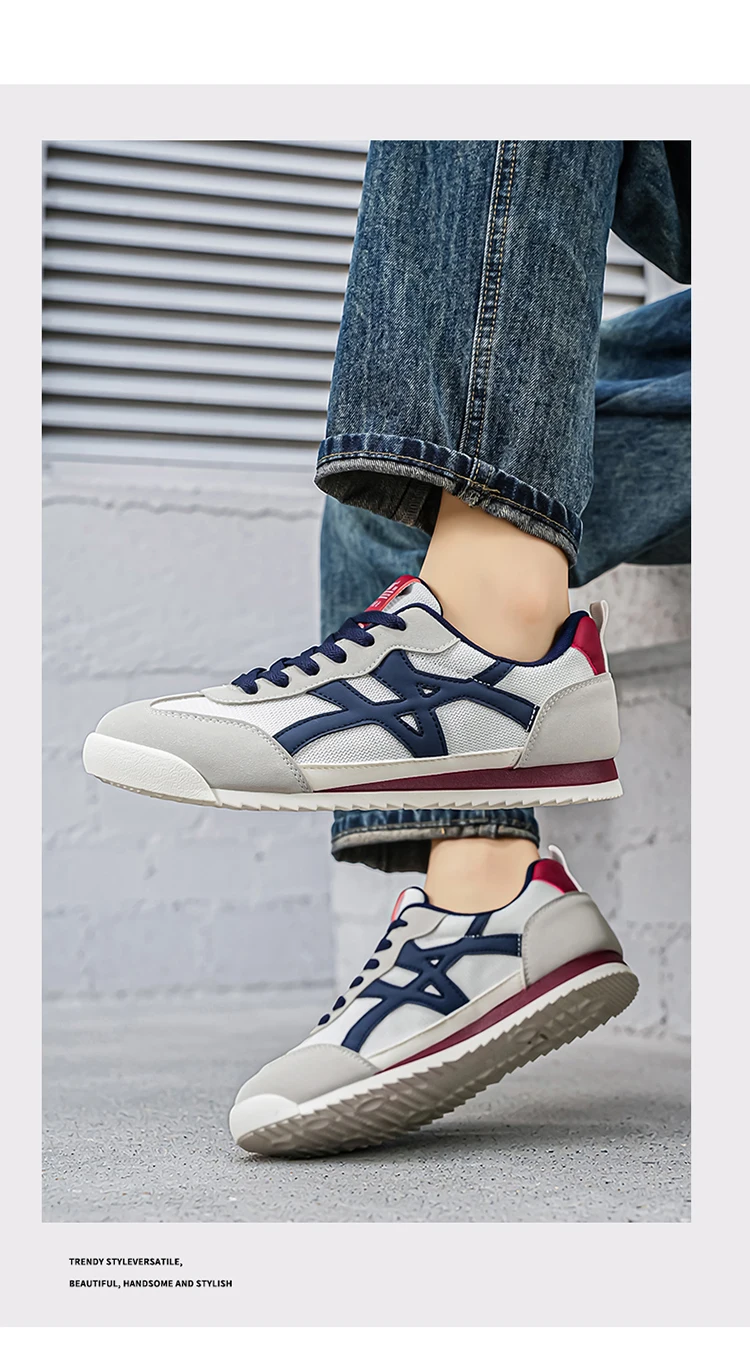 Modische, bequeme, vielseitige, gestreifte Freizeitsneaker für Herren mit Schnürung, atmungsaktiv und komfortabel, mit weichen, leichten Sohlen, geeignet für Sport und Freizeit. – Detail 2