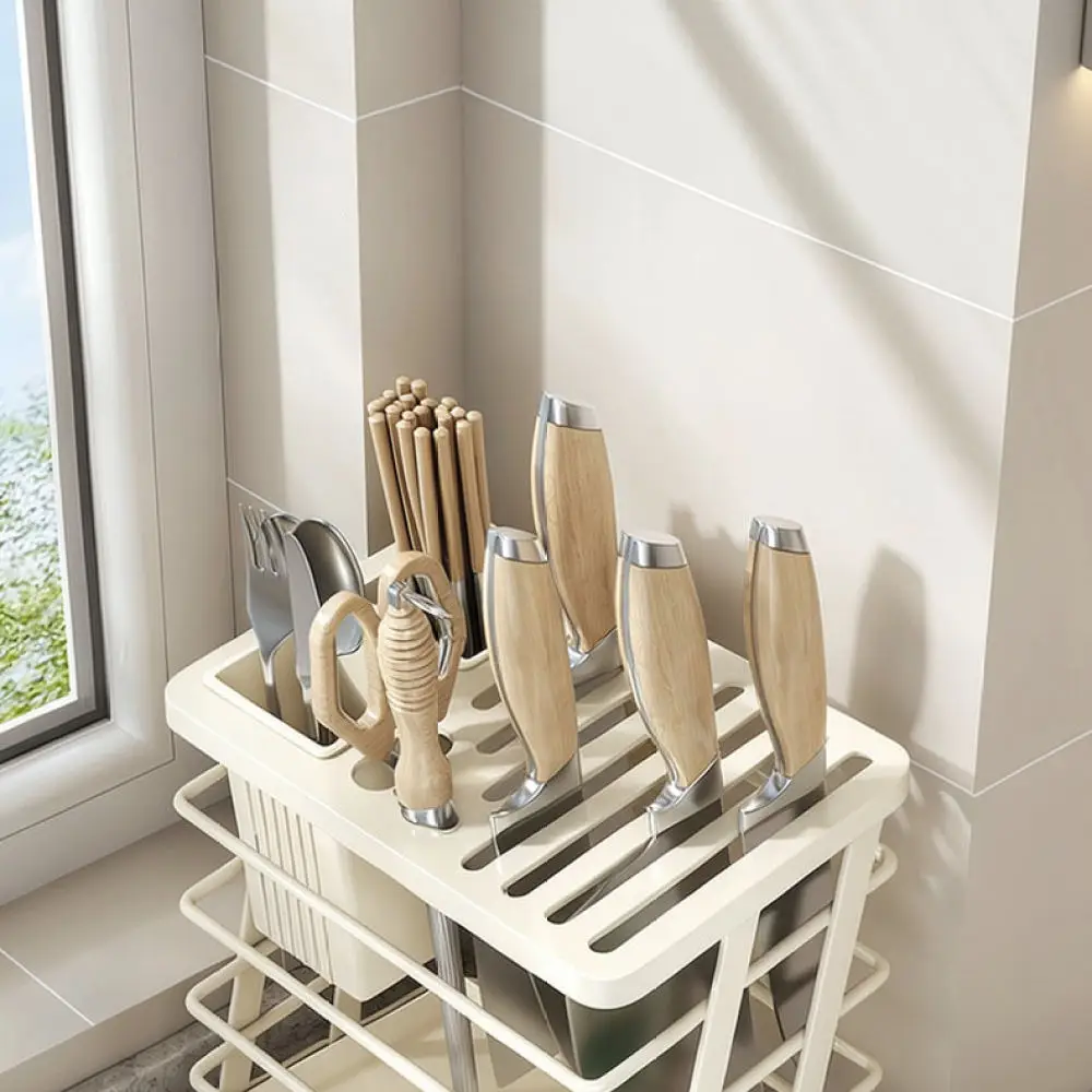 Durable Kitchen Holder Carbon Steel Countertop Storage Rack Multifunctional Drainer Stand With Water Tray