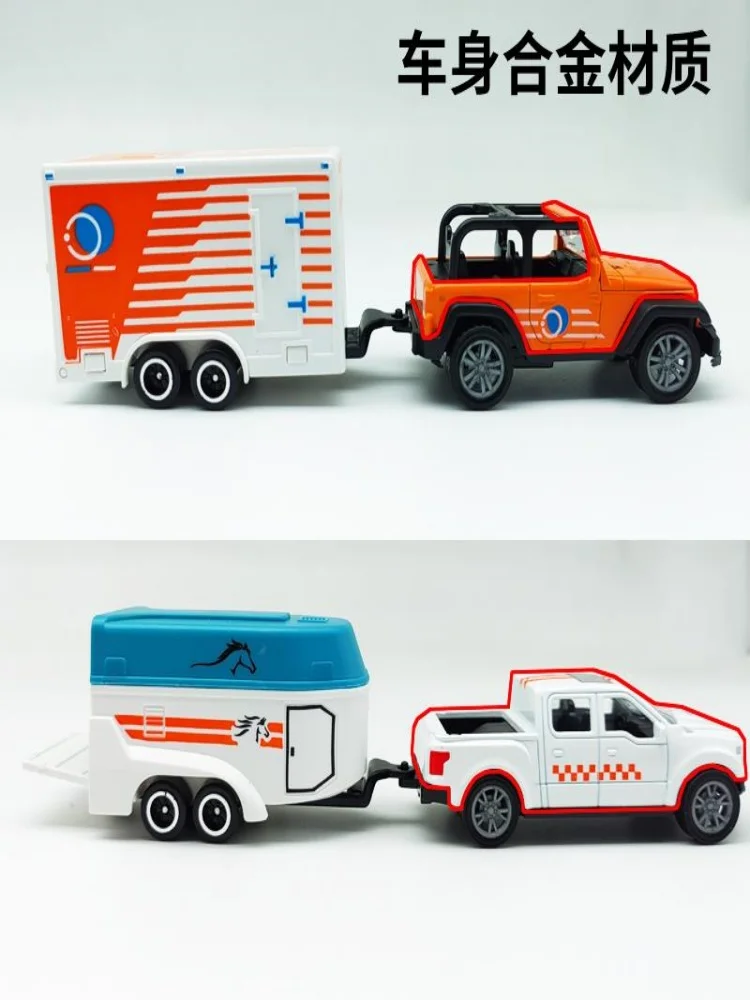 Modelo de carro infantil, modelo de carro de liga de cidade, reboque off-road pull-back, brinquedo de bebê com portas abertas, carro de acampamento