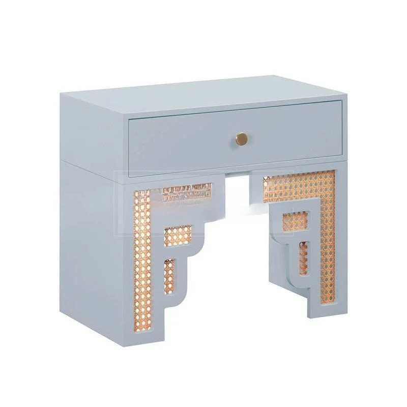 Retro-Nachttisch aus massivem Rattan für Schlafzimmer, Aufbewahrungsschrank