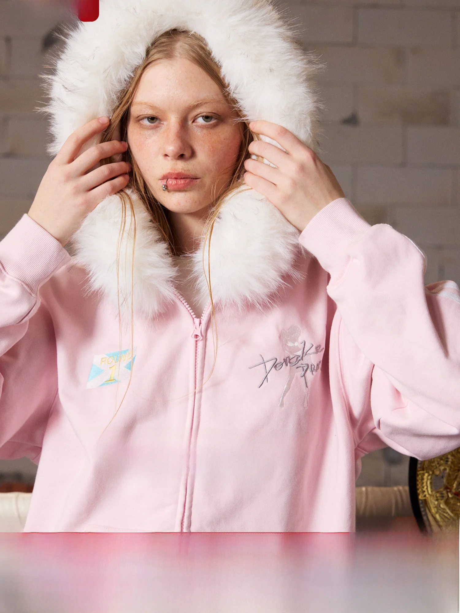 

Ретро-спортивная толстовка свободного кроя с теплым дышащим воротником из искусственного меха, повседневная, с длинными рукавами, на молнии