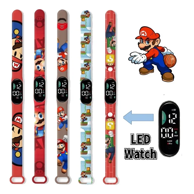 Super Marios Bros Led Elektronisch Horloge Cartoon Figuur Anime Randapparatuur Digitale Touch Armband Waterdicht Kinderen Festival Gif