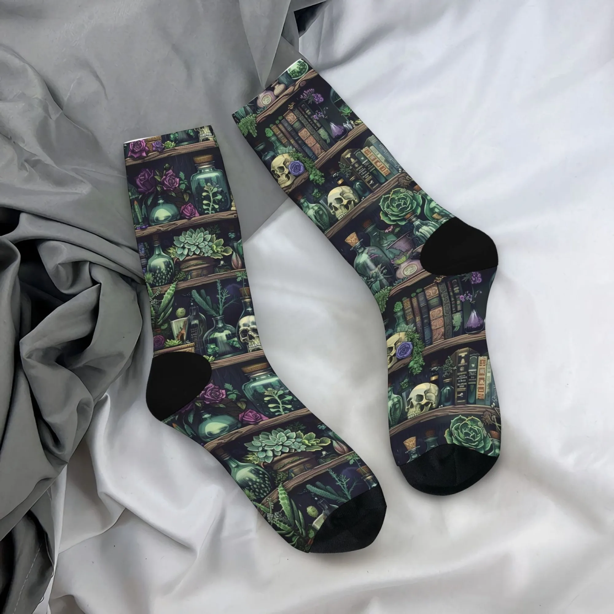 

Mystical Library Socks Retro Skull on Bookshelf Design Whimsical Novelty Socks Soft Unisex Socks for Book Lovers Hip Hop