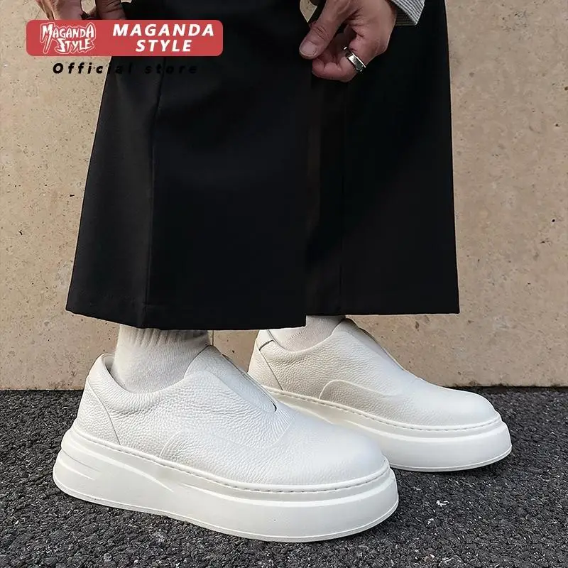

Height increasing 5CM genuine leather white shoes men's top layer cowhide ultra light thick sole height increasing board shoes