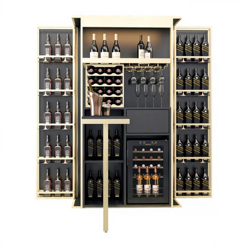 

Customize.High-End Luxury Stainless Steel Wine Display Cabinet Customized LED Lighting Glass Showcase Home Bar Dining Hotel