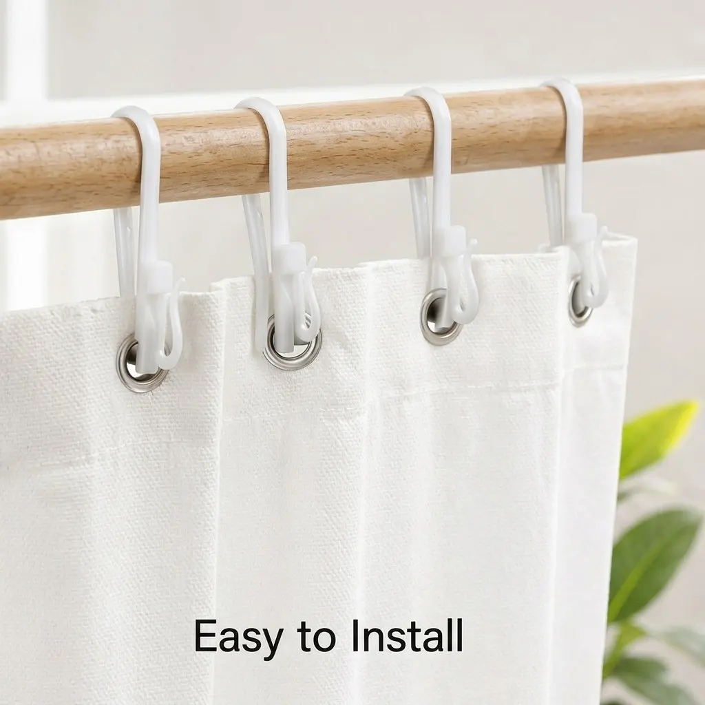 50Pcs Universal Adjustable Curtain Hooks for Shower Door Window Kitchen Bathroom Floor Coffee Shop Restaurant Hotel Conference