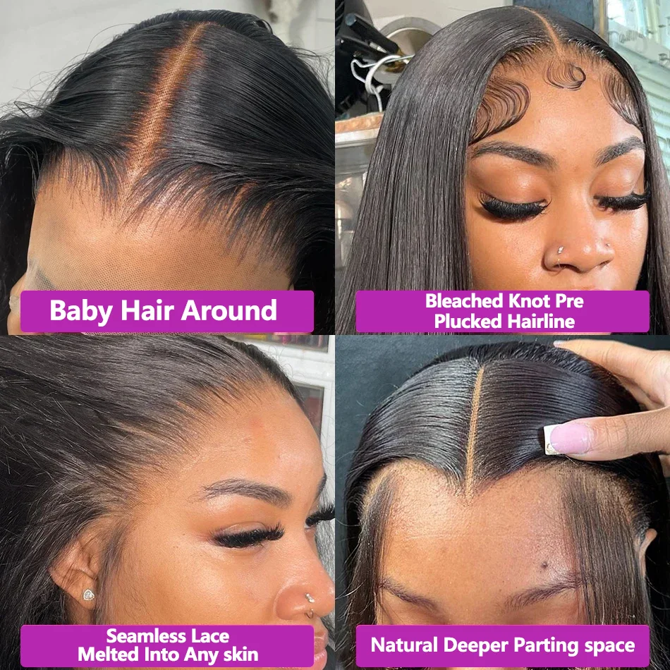 40 Inch 13x6 Hd Straight Lace Frontal Wigs Transparent 100% Brazilian Lace Front Human Hair Wig For Women 360 Full Lace Wig