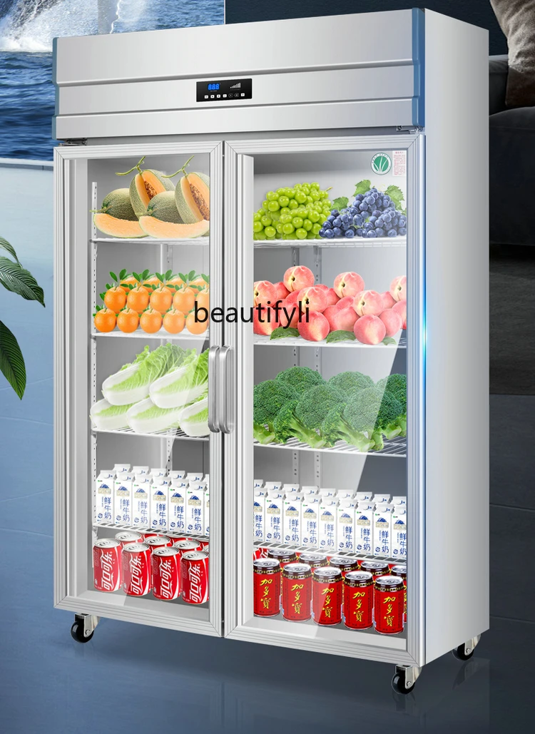 Refrigerated Display Cabinet Fresh-Keeping Display Vertical Commercial Beverage Cold Drink Vegetable and Fruit Freezer