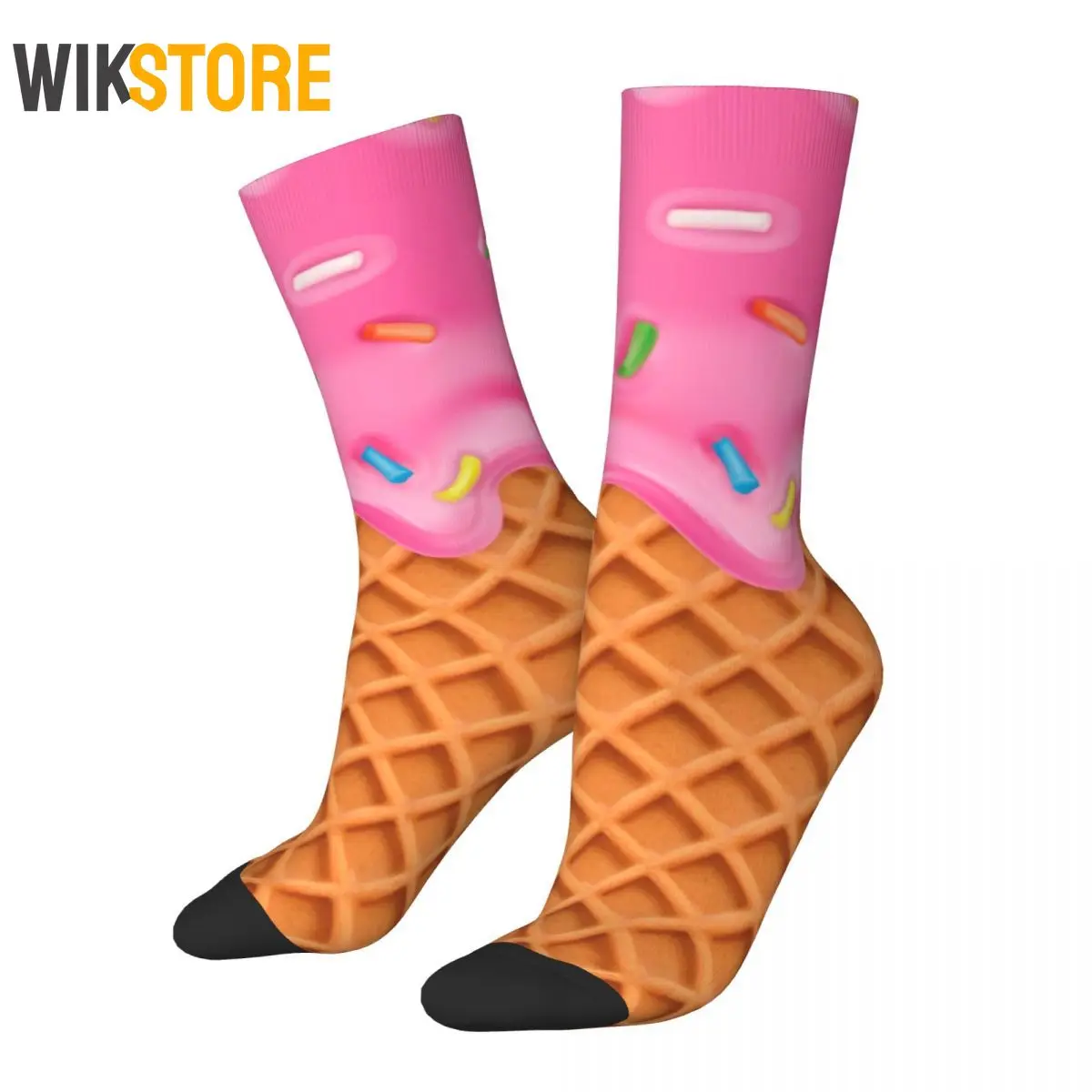 Happy Funny Male Men Socks Strawberry Ice Cream Waffle With Sprinkles Sport Women Socks Spring Summer Autumn Breathable Sock