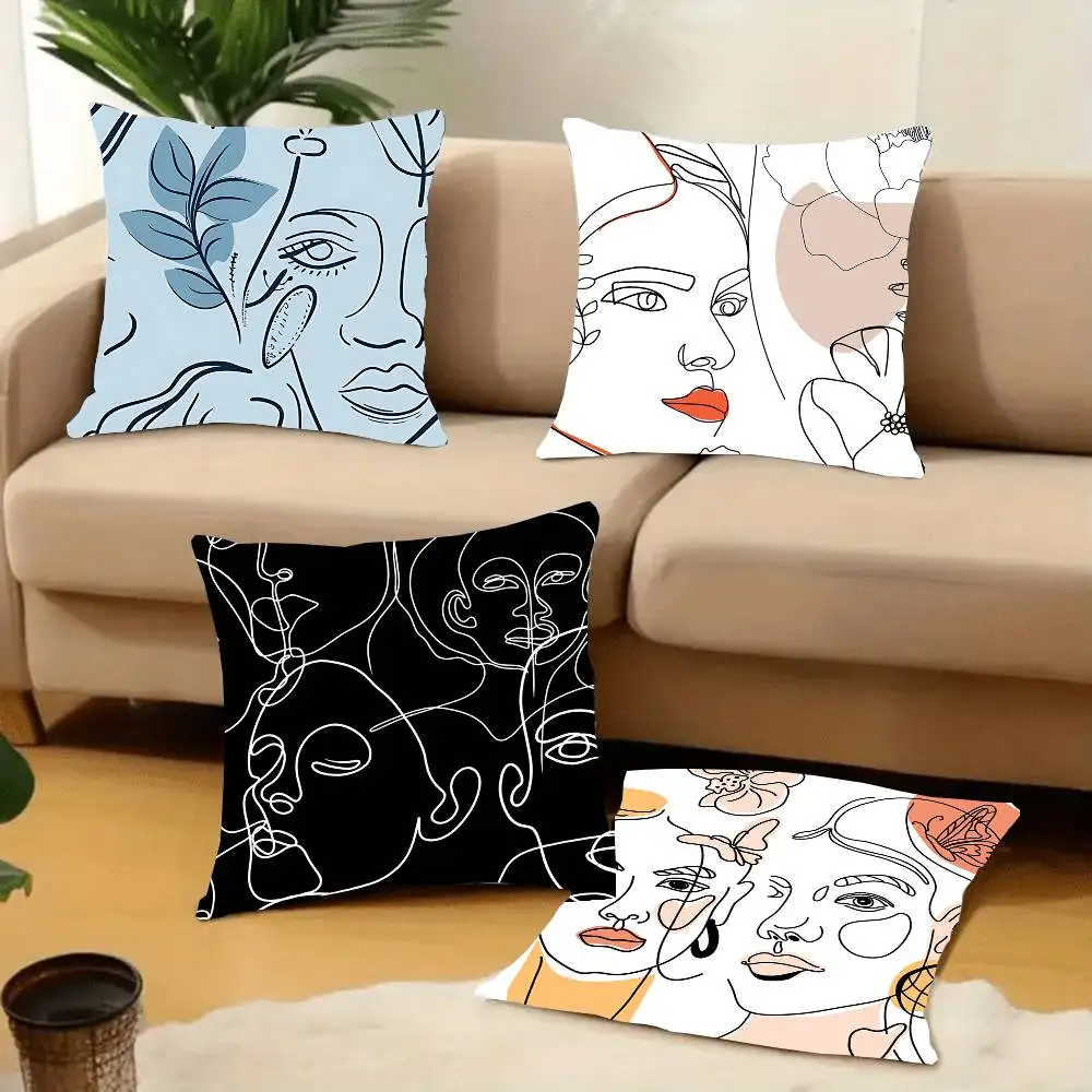 مجردة خط المرأة كيس وسادة الوجه قصيرة أفخم الوجهين طباعة مربع رمي وسادة تغطي أريكة وسادة المنزل ديكور