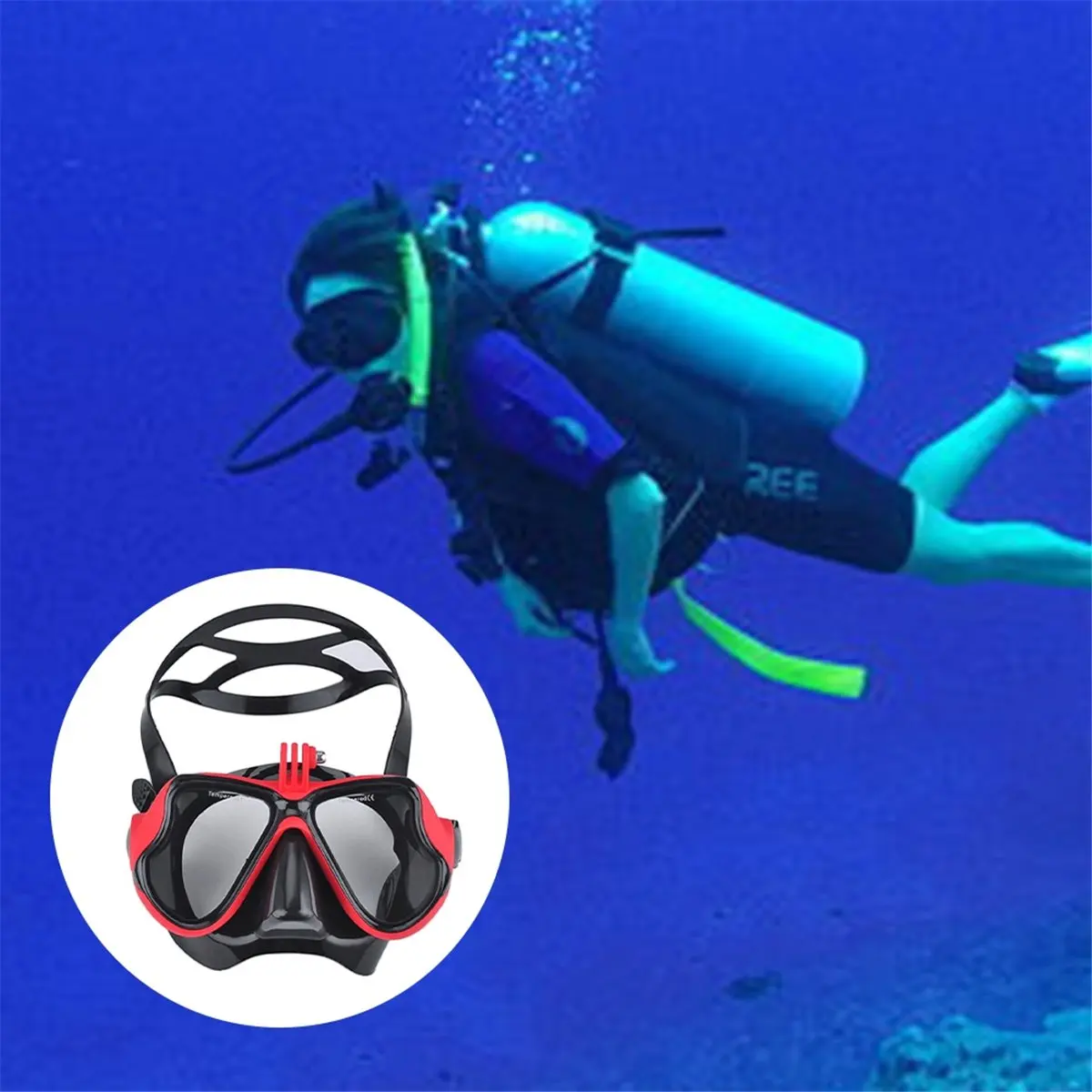 A64I Professional Underwater Mask Camera Diving Mask Swimming Goggles Snorkel Scuba Diving Camera Holder for Black