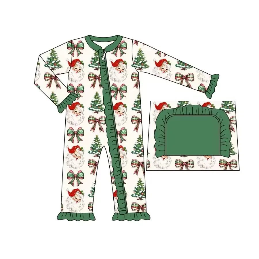 Hot selling children's matching suit baby girl holiday clothing green dress pajamas suit elderly elements baby autumn new style