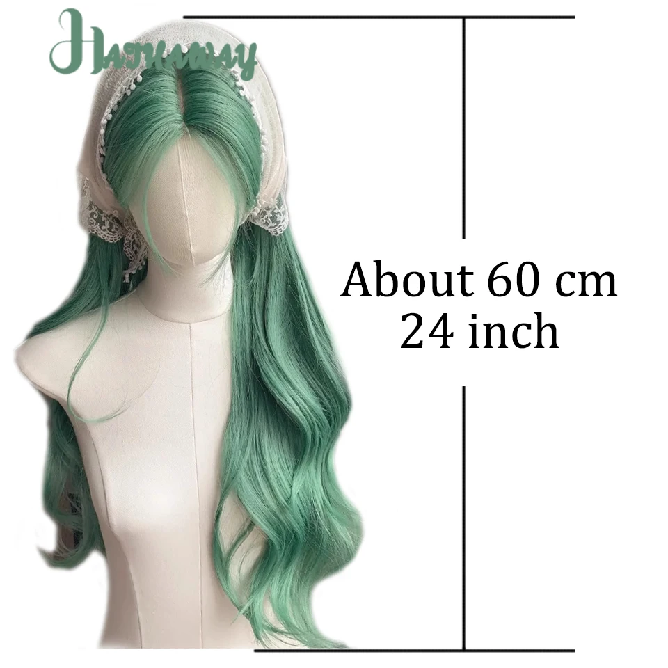 باروكات صناعية مموجة باللون الأخضر الطويل مع غرة للنساء، باروكات مموجة للجسم، للاستخدام اليومي الطبيعي، مقاومة للحرارة #4