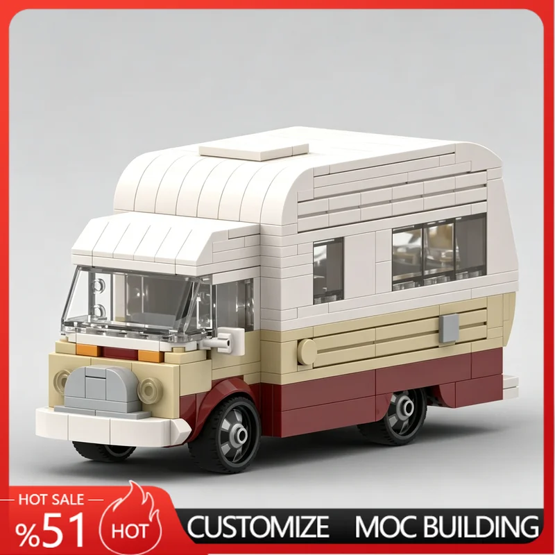 NEW 437Parts Vintage Camper Van Model Customize Building Blocks VW Inspired RV Assembly Toy Educational DIY Gift For Collectors