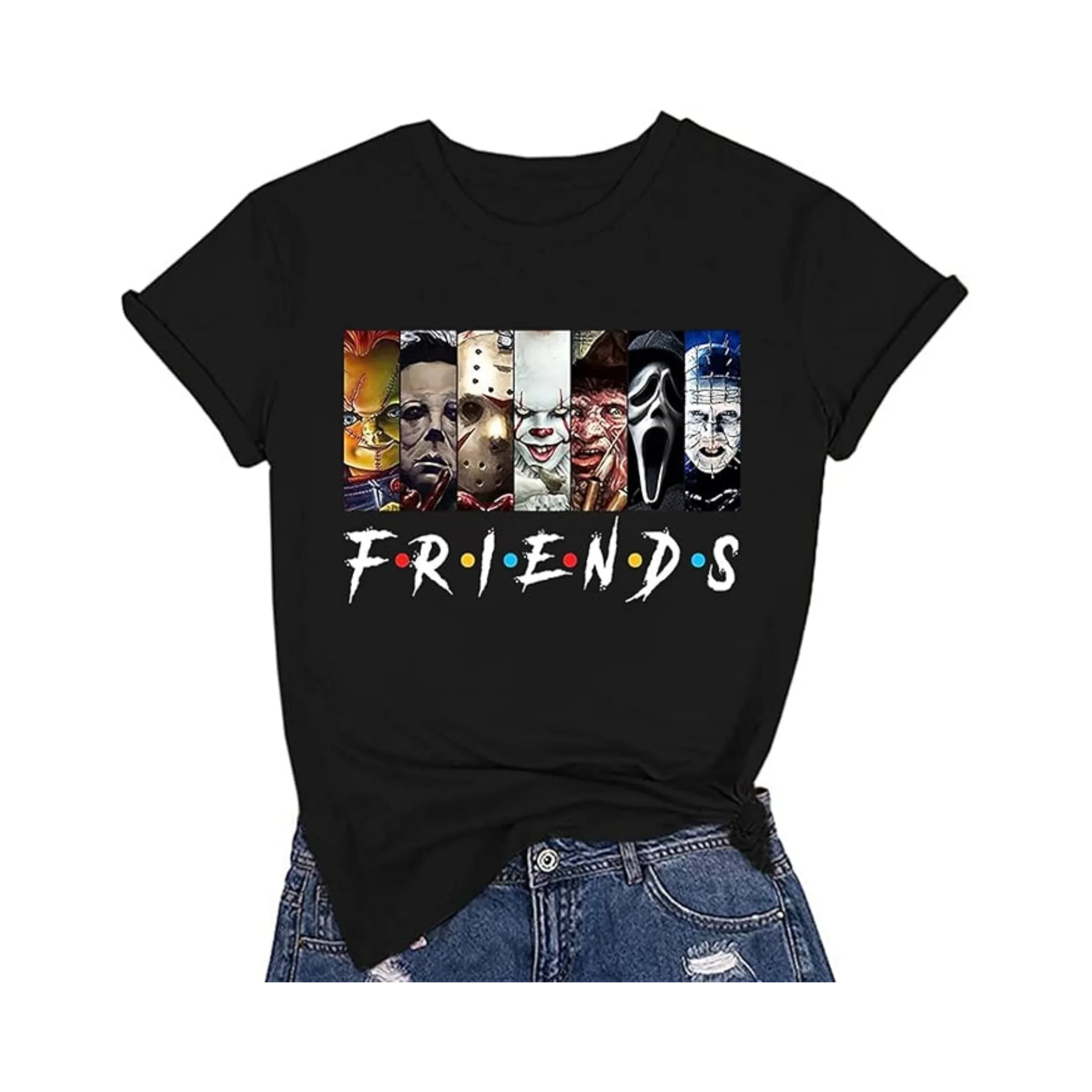

Love is All I Need Halloween Squad Shirt Women Novelty Horror Movies T-Shirt Halloween Scary Graphic Short Sleeve