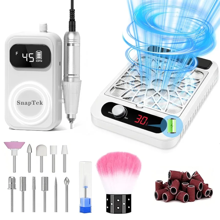 

Портативный электрический аппарат для маникюра 45000 об/мин с 12 насадками, пылесборником и многоразовым фильтром 3700 об/мин для салона и домашнего использования, черный