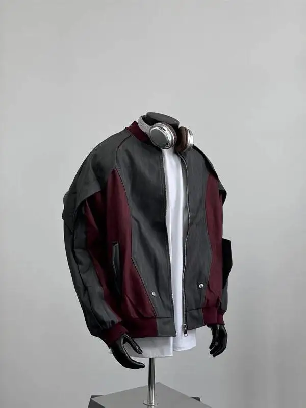 

2025 autumn and winter deconstruction contrasting baseball uniform pilot jacket men's high-end handsome short jacket