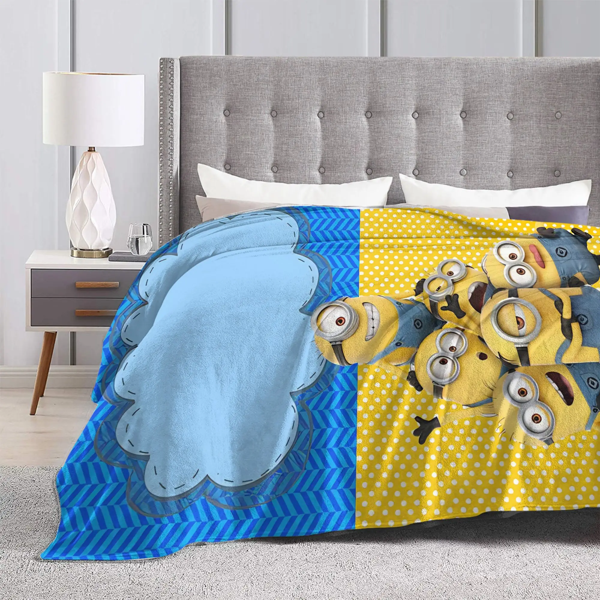 Cute Anime M-Miniones Blanket Fleece Autumn/Winter Multi-function Lightweight Thin Throw Blankets for Bed Couch Plush Thin Quilt