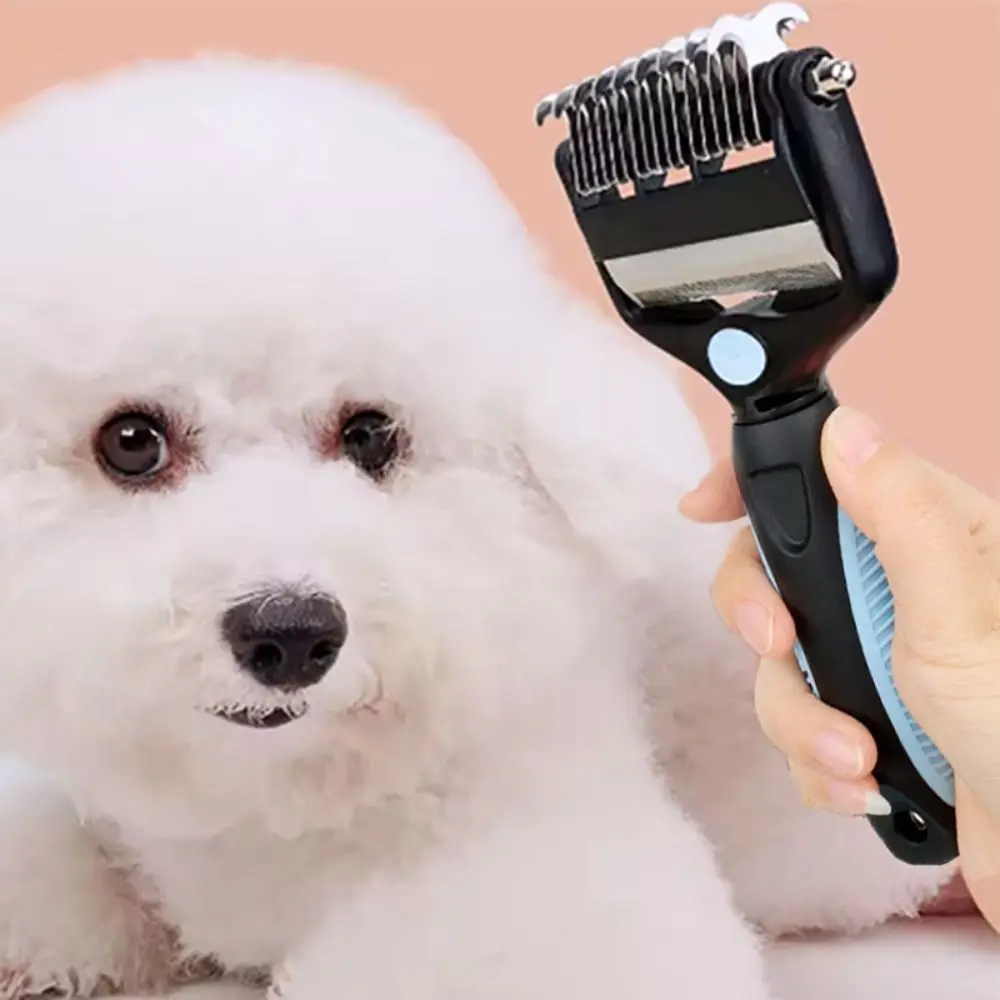 

3 in 1 Pet Grooming Combs Fine Comb Teeth Double-sided Cutter Pet Deshedding Brush Non-slip Handle Pet Hair Remover Brush Cat