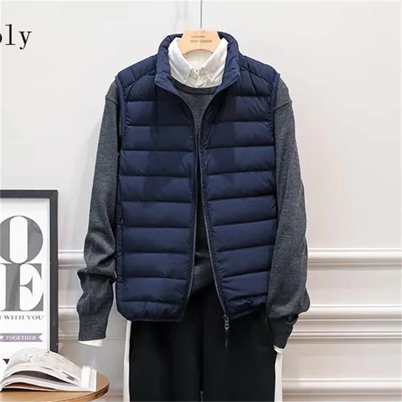 Autumn Winter Male Ultra Light Sleeveless Waistcoat Coat Men White Duck Down Vest Jacket Fashion Sand Collar Bigsize Tank Vests