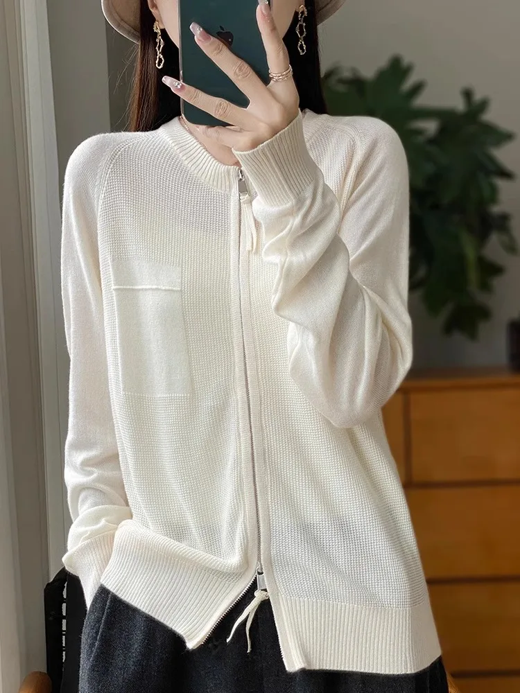 ربيع 2025 سترة مفتوحة محبوكة مبكرة المرأة سستة ملابس خارجية رقيقة غير رسمية سترة علوية مكافحة الشيخوخة Faion تخفيف Sle