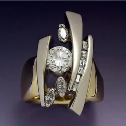 ORZTOON Personality Exquisite Geometry Gold Color Inlaid Sparkling Zircon Ring For Women Birthday Party Fashion Jewelry