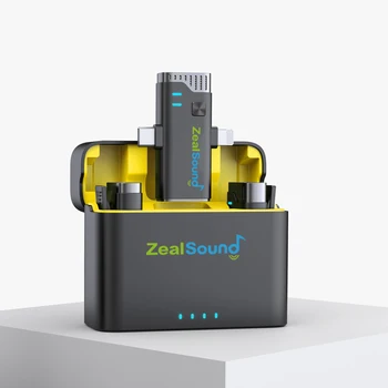Zealsound Microphone Lavalier sans fil pour iPhone iPad Android avec étui de chargement micro à revers pour entretien Vlog Streaming en direct