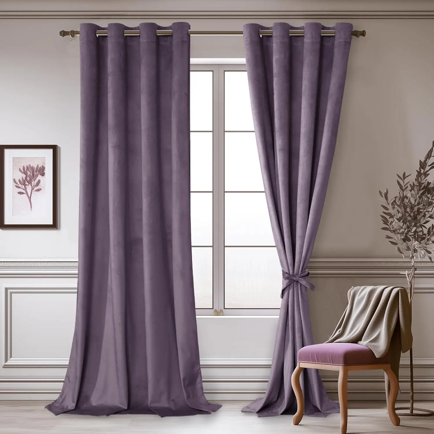

Velvet Curtains 96 inches - Room Darkening Thermal Insulated Grommet Drapes for Living Room Bedroom, 52W x 96L, Set of 2 with