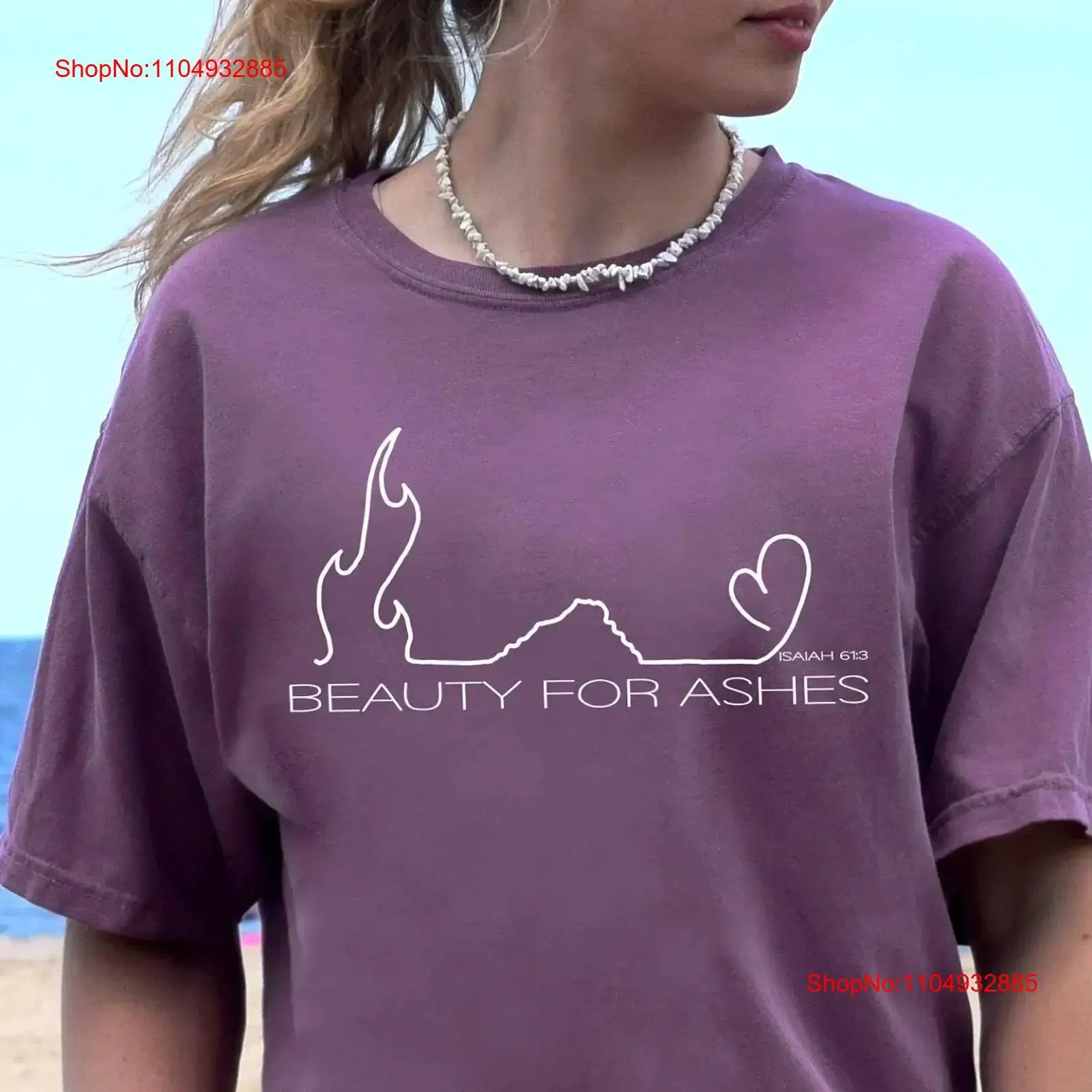 

Christian T Shirt Heart Church Bible Verse God Faith Crewneck Beauty for Ashes vintage Washed Stylish Slightly graphic