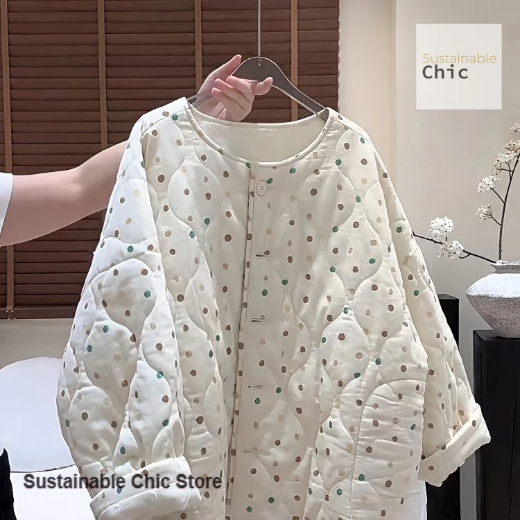 

French style color polka dots super soft gourd pattern single-breasted loose cotton-padded jacket women's winter new casual coat