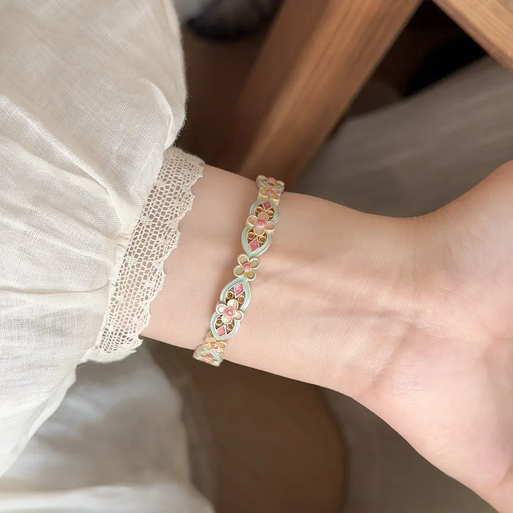 Богемные китайские браслеты ручной работы, традиционный эмалированный цветочный браслет, классический винтажный браслет с открытой рукой, вечерние