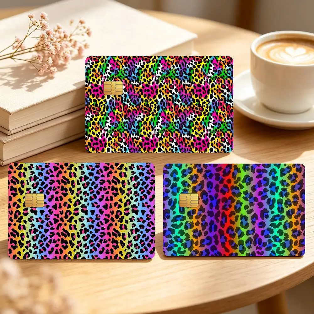 Rainbow Cheetah Leopard Credit Card Sticker Waterproof Anti-Scratch 4PCS Bank Debit Traffic Cover Decoration