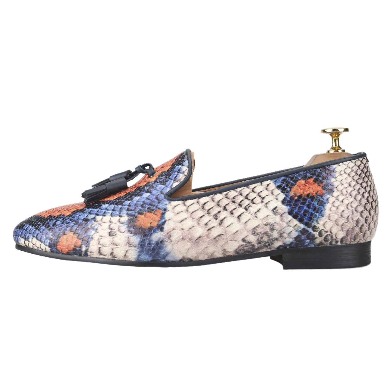 Piergitar Customized Python Pattern Embossed Leather Slip-On Men's Loafers With Handcrafted Leather Tassels Fashion Smoking Shoe
